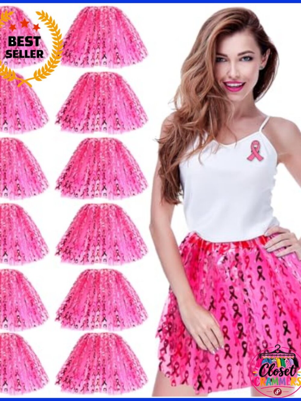12 Pc Tulle Tutu Skirts Breast Cancer Awareness Run Walk Costume